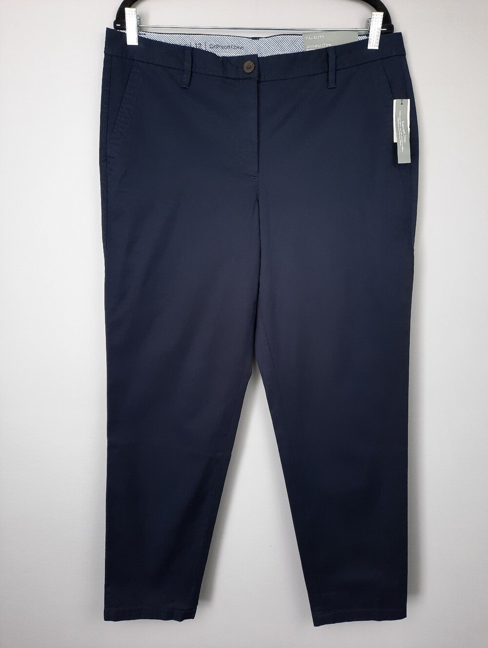Talbots Solid Navy Blue Stretch Cotton Mid Rise Girlfriend Chino Pants size 12 - Picture 1 of 14